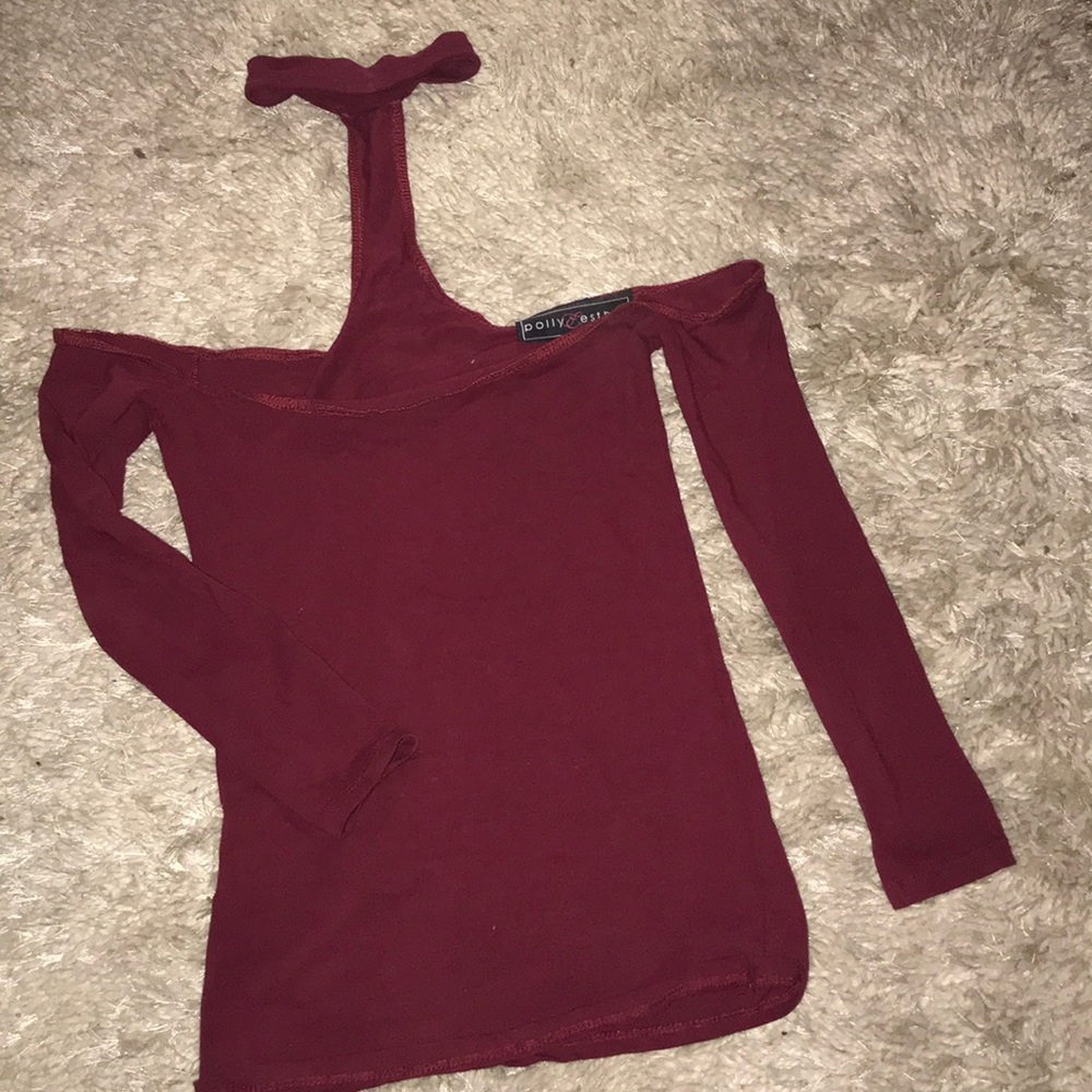 Marrón off shoulder long sleeve top